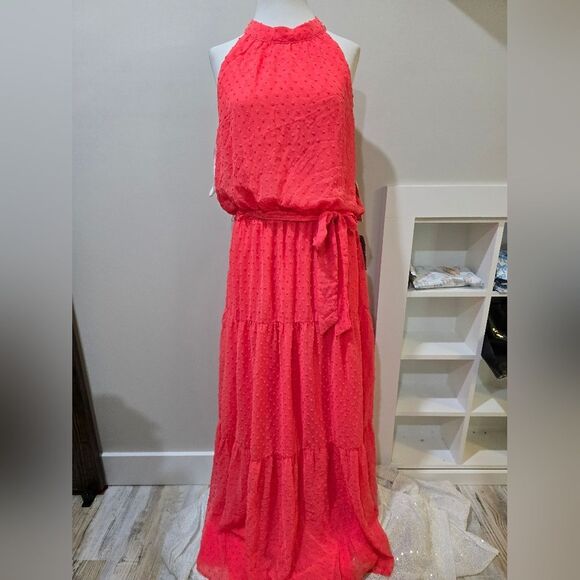 Julia Jordan Sleeveless Tiered Maxi Dress in Hot Pink NWT Size 12 - Picture 3 of 6